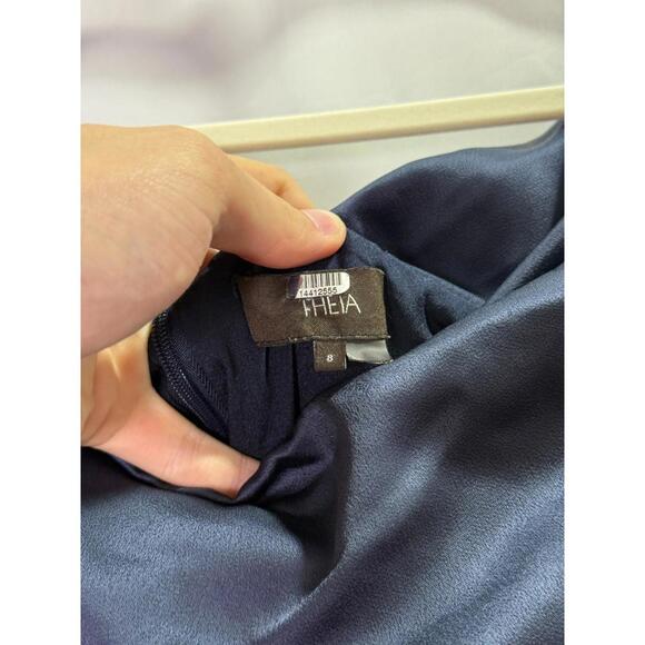 Theia Blue Rayna One Shoulder Draped Gown Size 8 with Fabric Pull - Picture 7 of 7